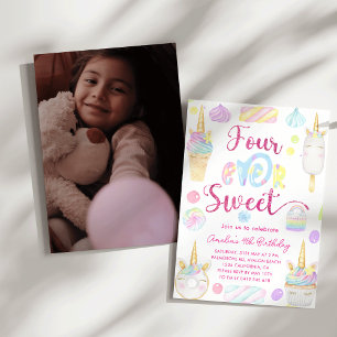 Four Ever Sweet Girl 4. Einhorn-Süßigkeiten Geburt Einladung