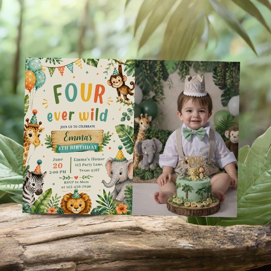 Four Ever Wild 4. Geburtstagsfeier Einladung