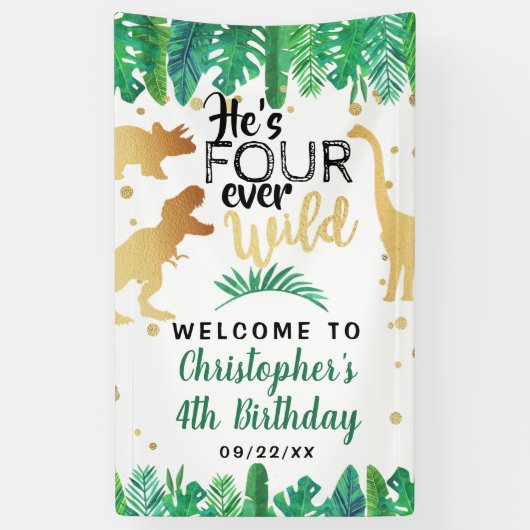 Four Ever Wild Dinosaur Boys 4th Birthday Welcome Banner (Vertikal)
