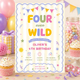 Four Ever Wild Farbiger Junge 4. Geburtstagsfeier Einladung