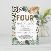 Four Ever Wild Leopard Junge 4. Geburtstag Einladung (Stehend Vorderseite)