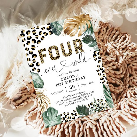 Four Ever Wild Leopard Junge 4. Geburtstag Einladung