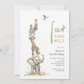 Four Ever Wild Safari 4. Geburtstag Einladung (Vorderseite)