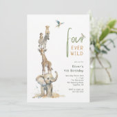 Four Ever Wild Safari 4. Geburtstag Einladung (Stehend Vorderseite)