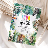 Four Ever Wild Safari Animals Cool 4th Birthday Einladung