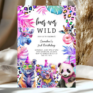 Four Ever Wild Safari-Tiere 4. Geburtstag  Einladung