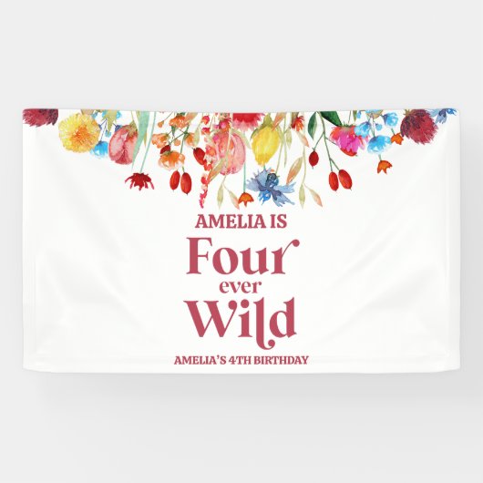 Four Ever Wild Wildflower 4th Birthday Party Banner (Horizontal)