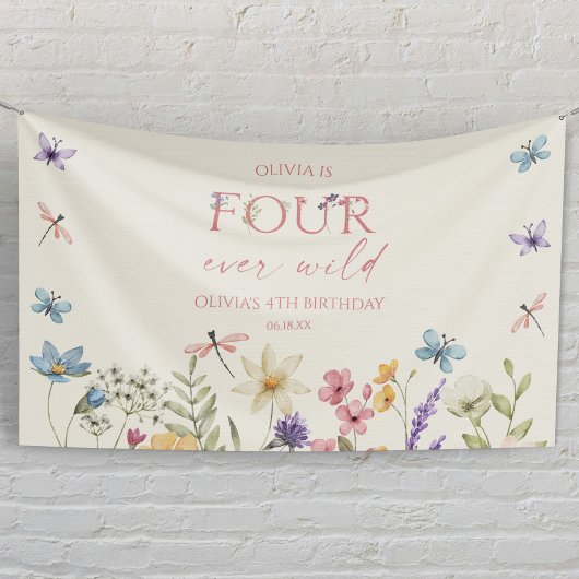 Four Ever Wild Wildflower 4th Birthday Party Banner