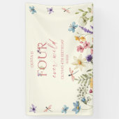 Four Ever Wild Wildflower 4th Birthday Party Banner (Vertikal)