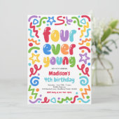 Four Ever Young Confetti Balloon 4th Birthday  Einladung (Stehend Vorderseite)
