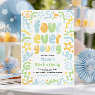Four Ever Young Konfetti-Ballon 4. Geburtstag  Einladung