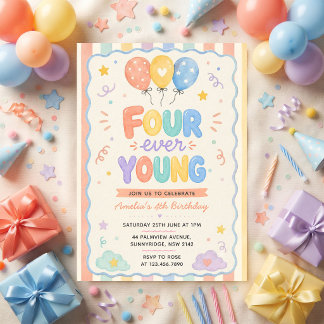 Four Ever Young Konfetti-Ballon 4. Geburtstag Einladung