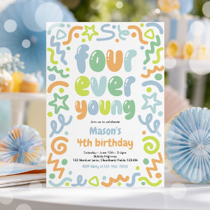 Four Ever Young Konfettiballon 4. Geburtstag  Einladung