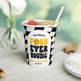 Four Ever Young Retro Fourth 4th Birthday Party Pappbecher