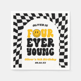 Four Ever Young Retro Fourth 4th Birthday Party Serviette
