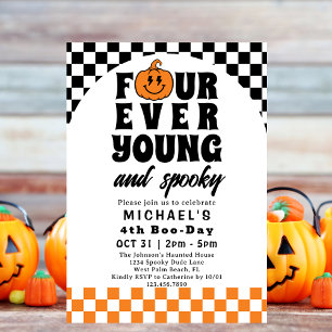 Four Ever Young Retro Halloween 4. Geburtstagsfeie Einladung