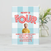 FOUR fourth birthday invitation for boys Einladung (Stehend Vorderseite)