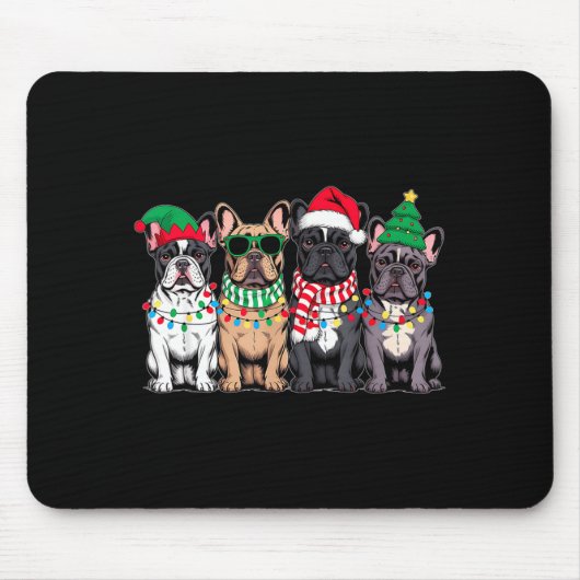 Four French Bulldog Dogs Christmas Funny Santa Rei Mousepad (Vorne)