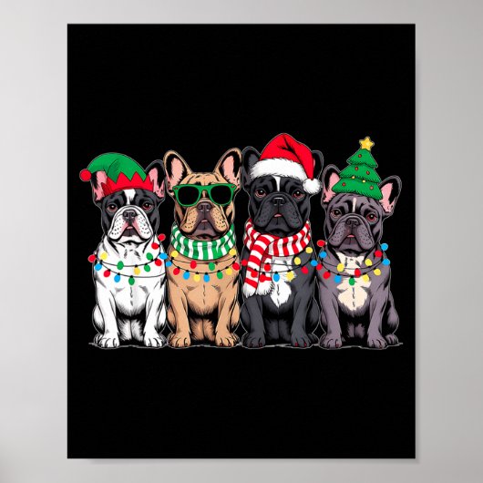 Four French Bulldog Dogs Christmas Funny Santa Rei Poster (Vorne)