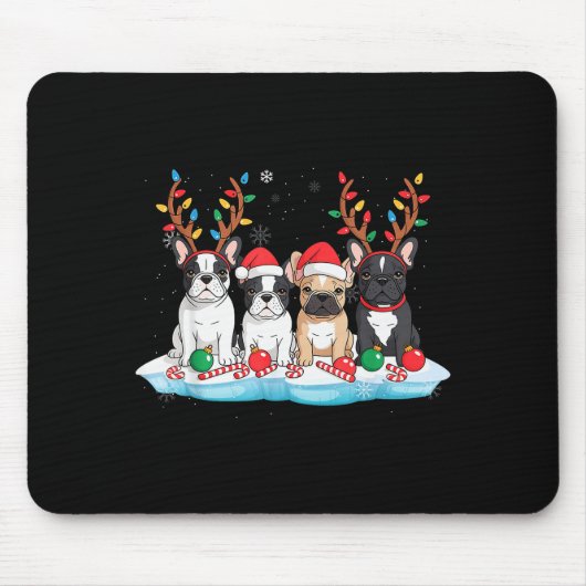 Four French Bulldog Dogs Christmas Light Reindeer  Mousepad (Vorne)