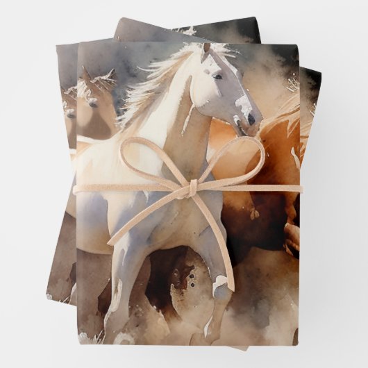 "Four Galloping Mustangs" Dusty Western Wassercolo Geschenkpapier Set (Beispiel)