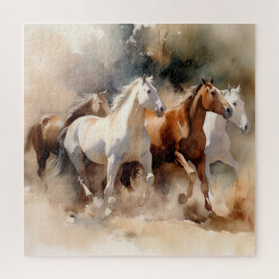 "Four Galloping Mustangs" Dusty Western Wassercolo Puzzle