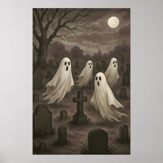 Four Ghosts Under the Full Moon in the Graveyard Poster (Vorne)