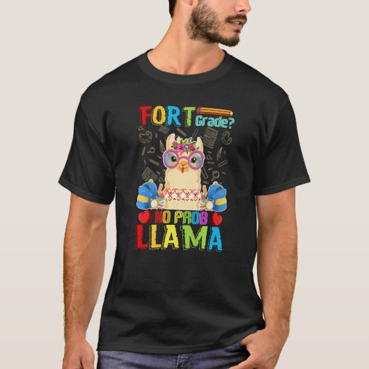Four Grade No Prob Llama Back To School First Day T-Shirt (Vorderseite)
