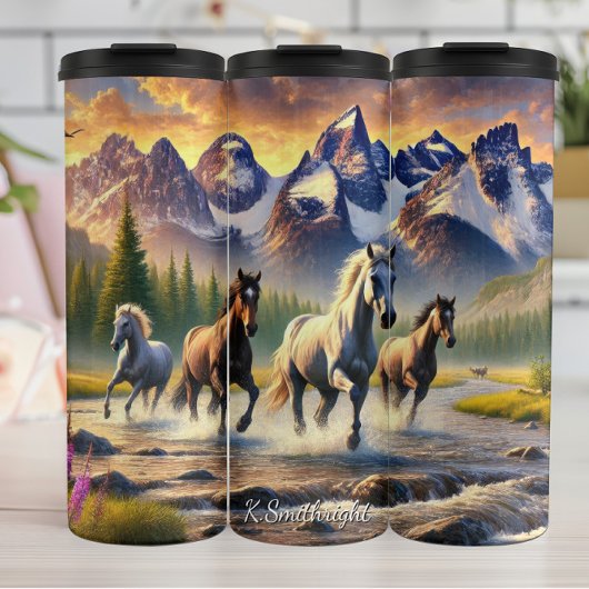 Four Horses Mountain Stream Gallop Thermosbecher