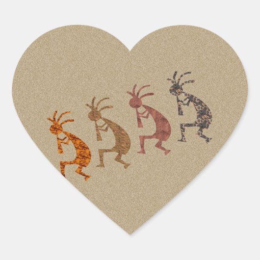 Four Kokopelli Herz-Aufkleber (Vorderseite)
