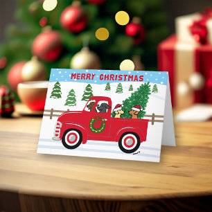 Four Labradors Red Truck Weihnachten