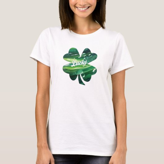 Four Leaf Clover Lucky Watercolor Shamrock Graphic T-Shirt (Vorderseite)