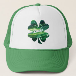 Four Leaf Clover Lucky Watercolor Shamrock Graphic Truckerkappe