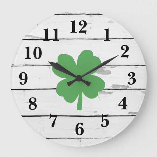 Four Leaf Clover Shiplap Shamrock Large Clock Große Wanduhr (Vorderseite)