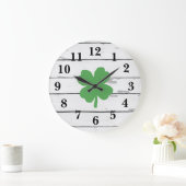 Four Leaf Clover Shiplap Shamrock Large Clock Große Wanduhr (Zuhause)