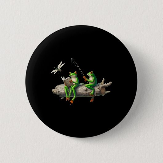 Four Legs Frog On A Log Frog Fishing Dragonfly Rea Button (Vorderseite)
