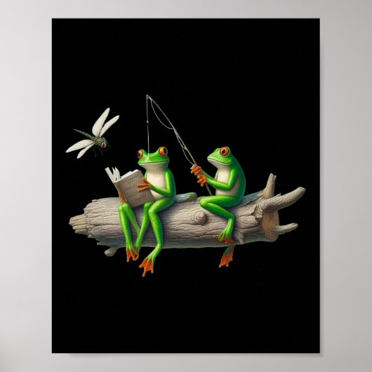 Four Legs Frog On A Log Frog Fishing Dragonfly Rea Poster (Vorne)