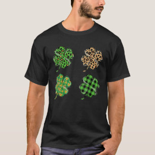 Four Lucky Leopard Irish Clover Kleeblatts St Patr T-Shirt