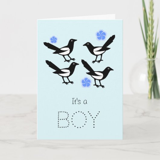Four magpies baby it's a boy new baby card karte (Vorderseite)