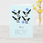 Four magpies baby it's a boy new baby card karte (Gelbe Blume)