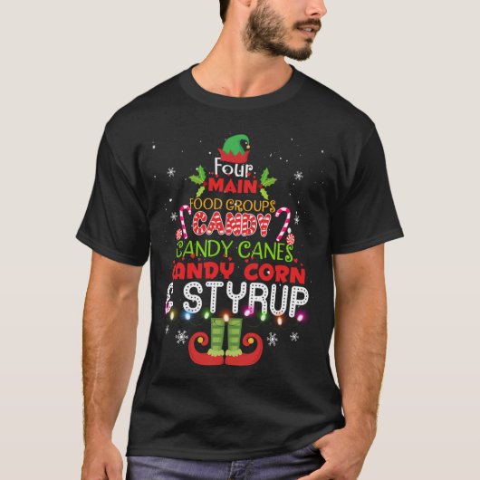 Four Main Foods Elf Buddy Christmas Pajama T-Shirt (Vorderseite)