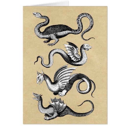 Four Mythological Dragons Sepia Notecard (Vorne)