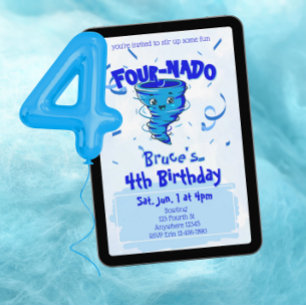 Four-Nado Blauer Tornado 4. Geburtstag Einladung