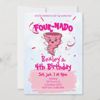 Four-Nado Pink Tornado 4th Birthday Einladung