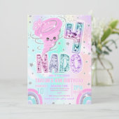 Four Nado Rainbow Glitter 4th Birthday Party  Einladung (Stehend Vorderseite)