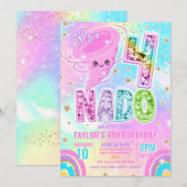 Four Nado Rainbow Glitter 4th Birthday Party  Einladung (Vorne/Hinten)