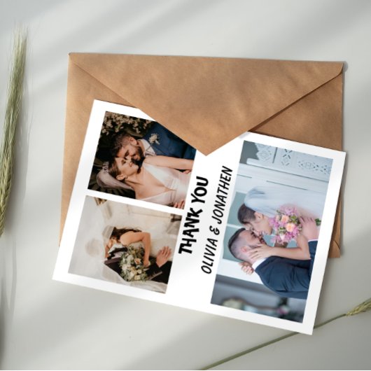 Four Photo Collage Wedding Thank You Mitteilungskarte