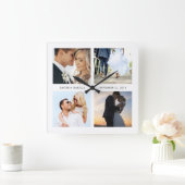 Four Photo Collage With Custom Text Quadratische Wanduhr (Zuhause)