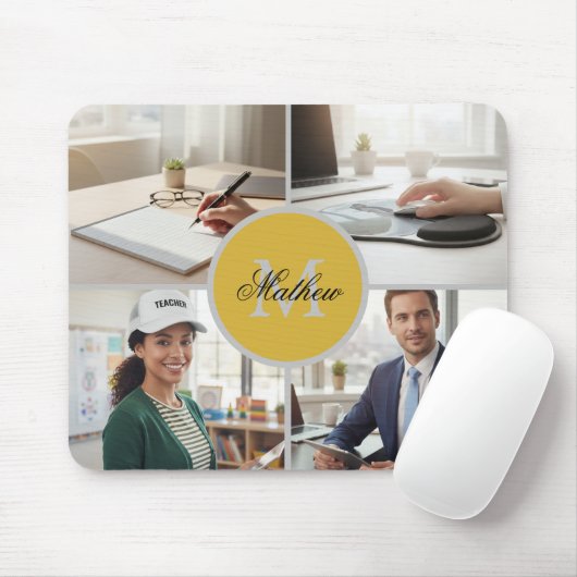 Four Photo Personalized Monogram Name Custom Mousepad (Mit Mouse)