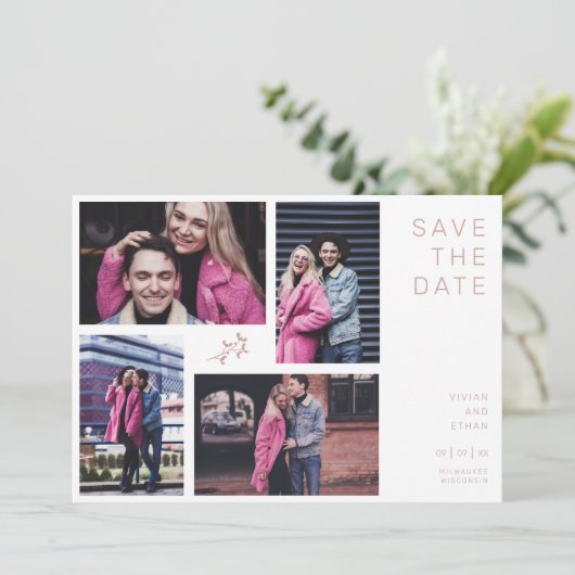 Four Photos Modern Minimalist Collage Wedding Save The Date (Stehend Vorderseite)